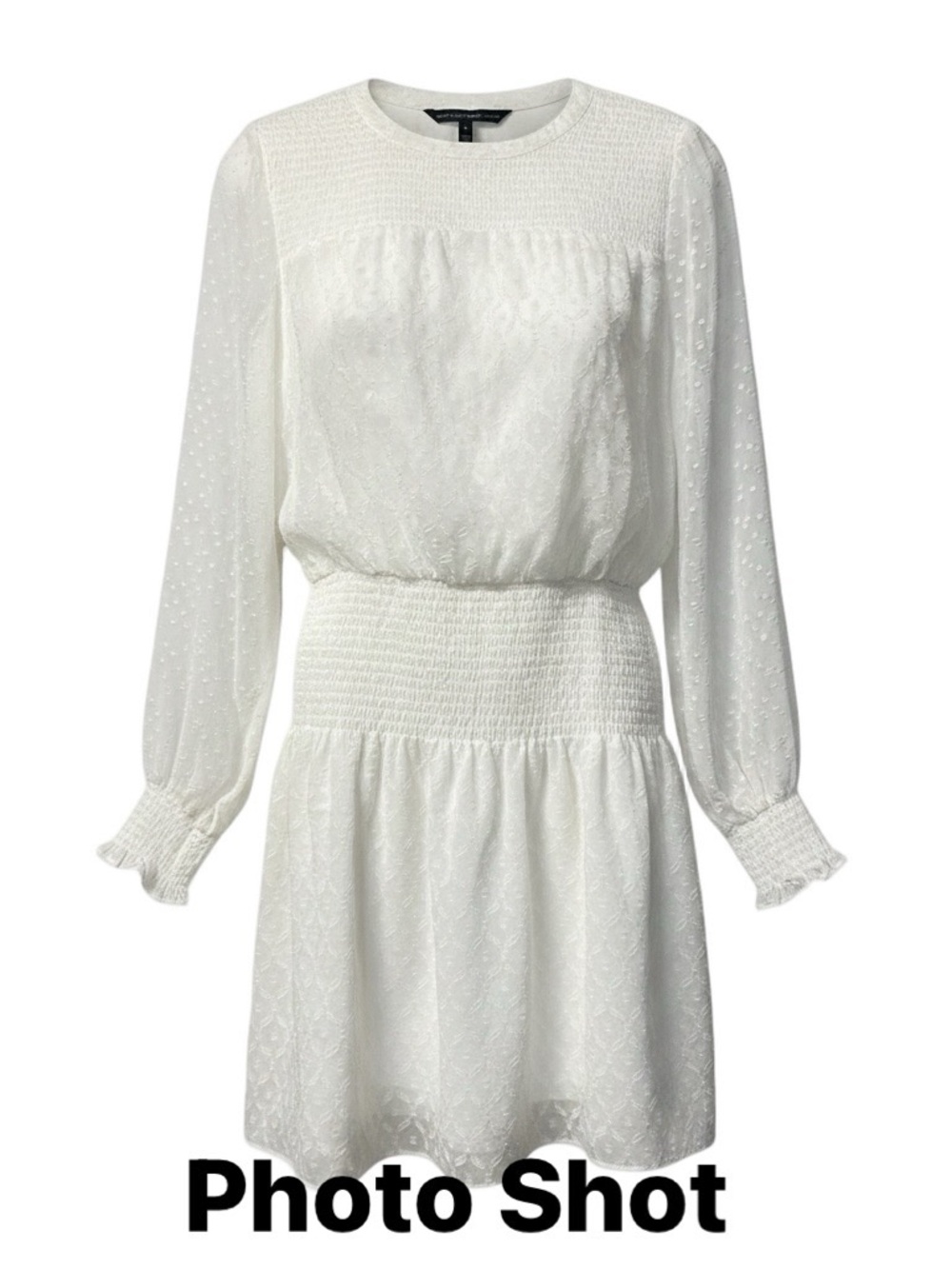 White House Black Market Smocked Blouson Women Long-Sleeve Dress ECRU Sz SP NWT
